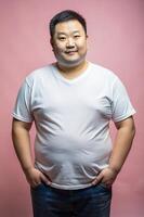 Chinese Obese Middle-Aged, Elegant, Polished, Mockup T Shirt Template, Universal Clothing for Educational, Marketplace, Technology photo
