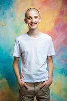 American Underweight Teen Boy, Timeless, Polished, T-Shirt 3D Rendering, White T-Shirt Ideal For Design Mockups And Apparel Presentations for Educational, Real Estate, Technology photo