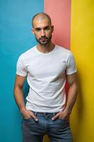 Spanish Rectangular Gym Guy, Sleek, Futuristic, White Oversized T-Shirt With Blank Space, Template Of Fashion Clothes for Multi-purpose, Non-profit, Fashion photo