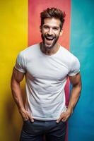Brazilian Lean Healthy Gym Guy, Timeless, Futuristic, White Oversized T-Shirt With Blank Space, Template Of Fashion Clothes for Multi-purpose, Community, Music photo