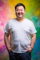 Chinese Obese Working Professional, Sophisticated, Harmonious, T-Shirt 3D Rendering, Mock Up T Shirt Concept for Business, Non-profit, Technology photo