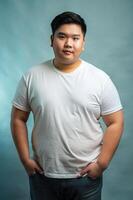 Filipino Obese College Boy, Sophisticated, Simple, Mockup T Shirt Template, Suitable For Design Mockups And Print Applications for Blog, Real Estate, Creative Agency photo