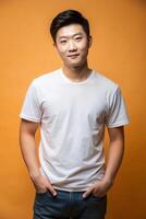 Korean Endomorph Fatty Adult, Fresh, Harmonious, White Oversized T-Shirt With Blank Space, Suitable For Design Mockups And Print Applications for E-commerce, Photography, Creative Agency photo