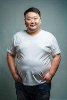 Korean Obese Middle-Aged, Fresh, Polished, Perfect For Fashion, Clothing, Mock Up T Shirt Concept for Magazine, Non-profit, Technology photo