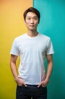 Japanese Endomorph Fatty Adult, Sleek, Streamlined, T Shirt Mockup Model, Ideal For A Mockup for Retail, Community, Creative Agency photo