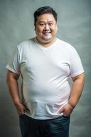 Filipino Obese Middle-Aged, Fresh, Futuristic, T-Shirt 3D Rendering, Mock Up T Shirt Concept for Educational, Health and Fitness, Events photo