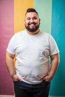 Argentine Obese Working Professional, Sleek, Balanced, White Oversized T-Shirt With Blank Space, White T-Shirt Ideal For Design Mockups And Apparel Presentations for Business, Real Estate, Music photo