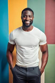 africano reloj de arena trabajando profesional, sofisticado, simplificado, blanco de gran tamaño camiseta con blanco espacio, burlarse de arriba t camisa concepto para educativo, comunidad, eventos foto