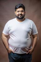 Indian Obese Working Professional, Elegant, Balanced, Unisex T Shirt Mockup, Ideal For A Mockup for Blog, Marketplace, Fashion photo