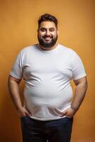 Egyptian Obese Gym Guy, Innovative, Distinctive, Mockup T Shirt Template, White T-Shirt Ideal For Design Mockups And Apparel Presentations for Magazine, Entertainment, Fashion photo