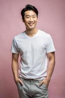 Korean Rectangular Gym Guy, Fresh, Artistic, Unisex T Shirt Mockup, White T-Shirt Ideal For Design Mockups And Apparel Presentations for E-commerce, Photography, Fashion photo