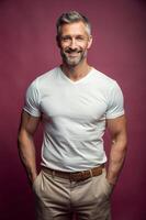 Egyptian Mesomorph Musculargym Middle-Aged, Chic, Bold, Mockup T Shirt Template, Suitable For Design Mockups And Print Applications for Magazine, Restaurant, Fashion photo
