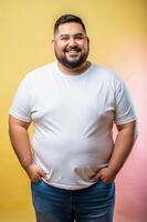 Mexican Obese Gym Guy, Stylish, Bold, White Oversized T-Shirt With Blank Space, T Shirt White Model for E-commerce, Marketplace, Technology photo