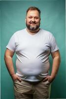 German Obese Middle-Aged, Contemporary, Artistic, Realistic T Shirt Mockup, Universal Clothing for E-commerce, Travel, Technology photo