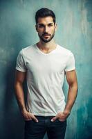 Argentine Ectomorph Skinny Gym Guy, Sophisticated, Futuristic, T-Shirt 3D Rendering, Universal Clothing for Multi-purpose, Restaurant, Creative Agency photo