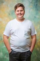 Swedish Overweight Teen Boy, Innovative, Simple, White Oversized T-Shirt With Blank Space, Universal Clothing for Retail, Marketplace, Creative Agency photo