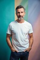 American Lean Healthy Middle-Aged, Chic, Crisp, White Oversized T-Shirt 3D Rendering, Suitable For Design Mockups And Print Applications for Retail, Real Estate, Events photo