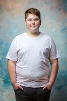 Australian Overweight Teen Boy, Chic, Balanced, Perfect For Fashion, Clothing, White T-Shirt Ideal For Design Mockups And Apparel Presentations for Multi-purpose, Photography, Creative Agency photo