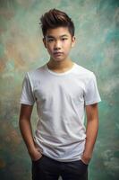 Filipino Mesomorph Musculargym Teen Boy, Sleek, Distinctive, Half Sleeves, T Shirt White Model for E-commerce, Personal, Events photo