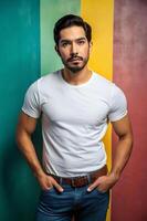 Mexican Rectangular Adult, Sleek, Distinctive, Mockup T Shirt Template, Suitable For Design Mockups And Print Applications for Magazine, Photography, Events photo
