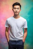 Vietnamese Athletic College Boy, Timeless, Futuristic, Unisex T Shirt Mockup, Suitable For Design Mockups And Print Applications for Retail, Personal, Fashion photo