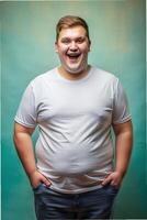 Dutch Endomorph Fatty College Boy, Refined, Polished, Half Sleeves, T Shirt White Model for Multi-purpose, Health and Fitness, Events photo