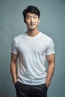 Korean Athletic Gym Guy, Stylish, Crisp, Half Sleeves, Ideal For A Mockup for Magazine, Travel, Technology photo