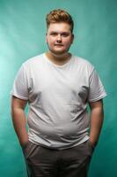 Swedish Obese College Boy, Sleek, Bold, T Shirt Mockup Model, Ideal For A Mockup for Business, Entertainment, Creative Agency photo