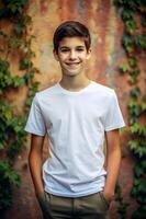 Spanish Athletic Teen Boy, Chic, Polished, Half Sleeves, White T-Shirt Ideal For Design Mockups And Apparel Presentations for Multi-purpose, Non-profit, Fashion photo