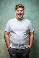 Dutch Endomorph Fatty College Boy, Contemporary, Artistic, White Oversized T-Shirt 3D Rendering, Mock Up T Shirt Concept for Portfolio, Marketplace, Events photo