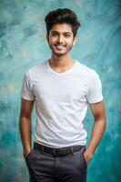 Indian Lean Healthy College Boy, Contemporary, Simple, White Oversized T-Shirt 3D Rendering, White T-Shirt Ideal For Design Mockups And Apparel Presentations for Educational, Marketplace, Fashion photo