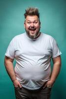 European Obese Middle-Aged, Fresh, Polished, Perfect For Fashion, Clothing, Mock Up T Shirt Concept for Retail, Marketplace, Music photo