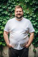 German Obese Middle-Aged, Contemporary, Crisp, White Oversized T-Shirt 3D Rendering, Universal Clothing for Retail, Wedding, Creative Agency photo