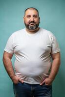 Argentine Overweight Middle-Aged, Timeless, Bold, White Oversized T-Shirt 3D Rendering, T Shirt White Model for Blog, Community, Technology photo