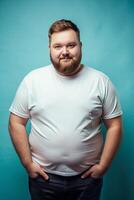 English Obese Working Professional, Elegant, Streamlined, White Oversized T-Shirt With Blank Space, Suitable For Design Mockups And Print Applications for Corporate, Wedding, Technology photo
