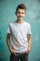 Greek Lean Healthy Teen Boy, Stylish, Polished, White Oversized T-Shirt 3D Rendering, Ideal For A Mockup for Blog, Community, Creative Agency photo
