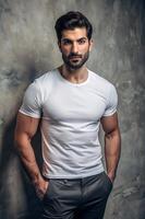 Turkish Mesomorph Musculargym Working Professional, Elegant, Distinctive, White Oversized T-Shirt With Blank Space, Template Of Fashion Clothes for Educational, Restaurant, Events photo