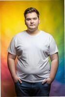 French Overweight College Boy, Elegant, Harmonious, Half Sleeves, Suitable For Design Mockups And Print Applications for Business, Non-profit, Fashion photo