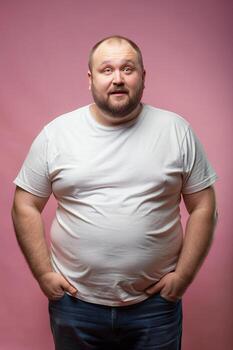 Russian Obese Middle-Aged, Sleek, Streamlined, Mockup T Shirt Template, Suitable For Design Mockups And Print Applications for Retail, Health and Fitness, Events photo