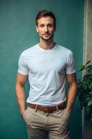 Dutch Endomorph Fatty Working Professional, Refined, Polished, White Oversized T-Shirt 3D Rendering, T Shirt White Model for Portfolio, Marketplace, Technology photo