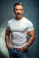 Mexican Athletic Middle-Aged, Timeless, Bold, Unisex T Shirt Mockup, Mock Up T Shirt Concept for Blog, Wedding, Fashion photo