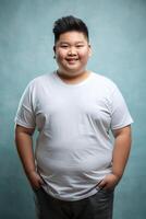 Indonesian Obese Teen Boy, Innovative, Streamlined, Perfect For Fashion, Clothing, Ideal For A Mockup for Magazine, Community, Music photo
