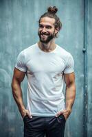 Australian Athletic Gym Guy, Innovative, Simple, White Oversized T-Shirt 3D Rendering, White T-Shirt Ideal For Design Mockups And Apparel Presentations for E-commerce, Real Estate, Events photo