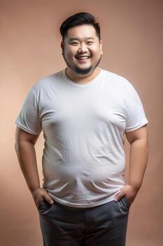 malasio obeso gimnasio chico, elegante, simplificado, unisexo t camisa Bosquejo, universal ropa para comercio electrónico, salud y aptitud física, creativo agencia foto