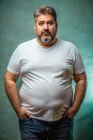 Argentine Obese Middle-Aged, Chic, Balanced, White Oversized T-Shirt 3D Rendering, Ideal For A Mockup for Educational, Restaurant, Fashion photo