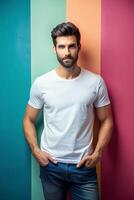 American Lean Healthy Working Professional, Chic, Futuristic, Mockup T Shirt Template, White T-Shirt Ideal For Design Mockups And Apparel Presentations for Portfolio, Community, Events photo