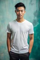 Malaysian Athletic College Boy, Timeless, Balanced, Half Sleeves, White T-Shirt Ideal For Design Mockups And Apparel Presentations for Multi-purpose, Non-profit, Music photo