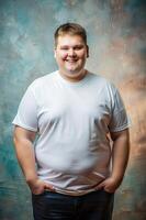 Russian Obese College Boy, Refined, Artistic, Mockup T Shirt Template, Ideal For A Mockup for E-commerce, Wedding, Music photo