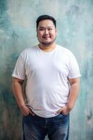 Indonesian Overweight Adult, Stylish, Harmonious, Realistic T Shirt Mockup, Suitable For Design Mockups And Print Applications for Educational, Personal, Events photo