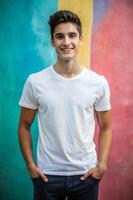 Spanish Athletic College Boy, Elegant, Bold, White Oversized T-Shirt 3D Rendering, Ideal For A Mockup for E-commerce, Restaurant, Music photo